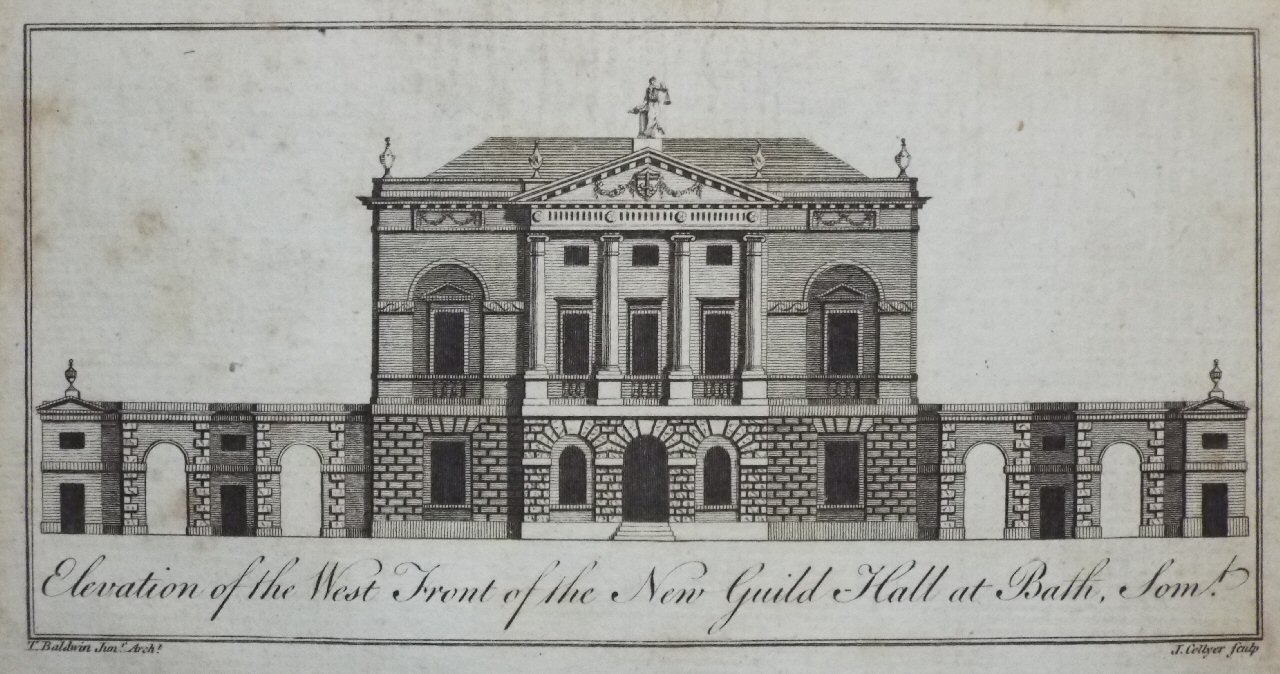 Print - Elevation of the West Front of the New Guildhall, at Bath, Somt. - Collyer